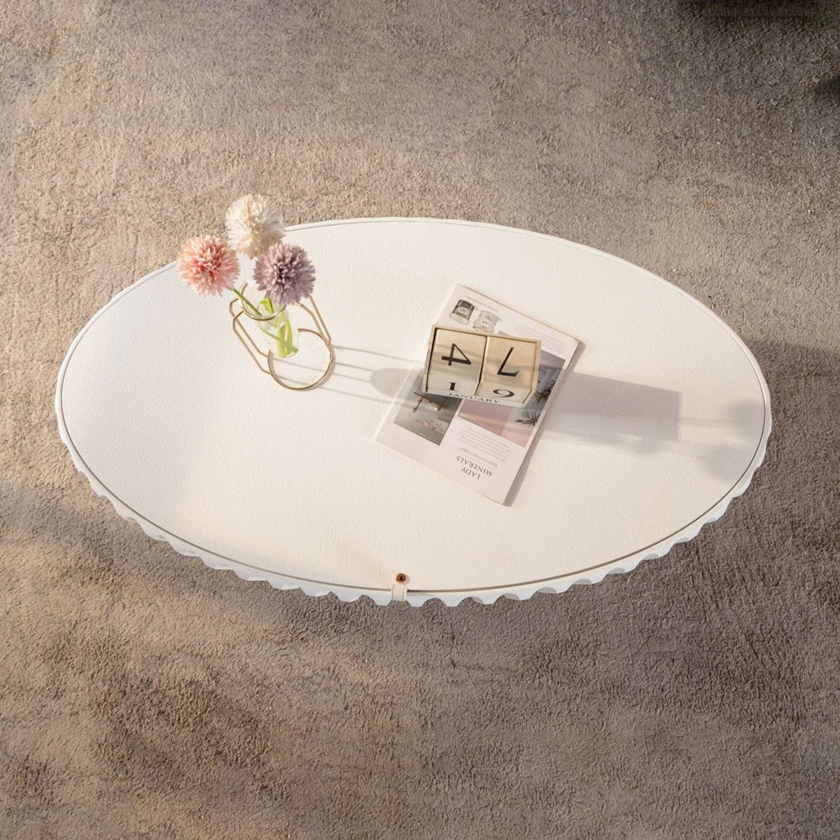 Fluted Storage Table with Lift-Off Lid - Cream White