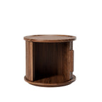 2-Piece Round Coffee Table Set with Sliding Door Storage - Walnut