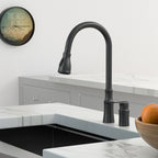 Matte Black Kitchen Sink Faucet with Pull Down Sprayer - Lead-Free Brass