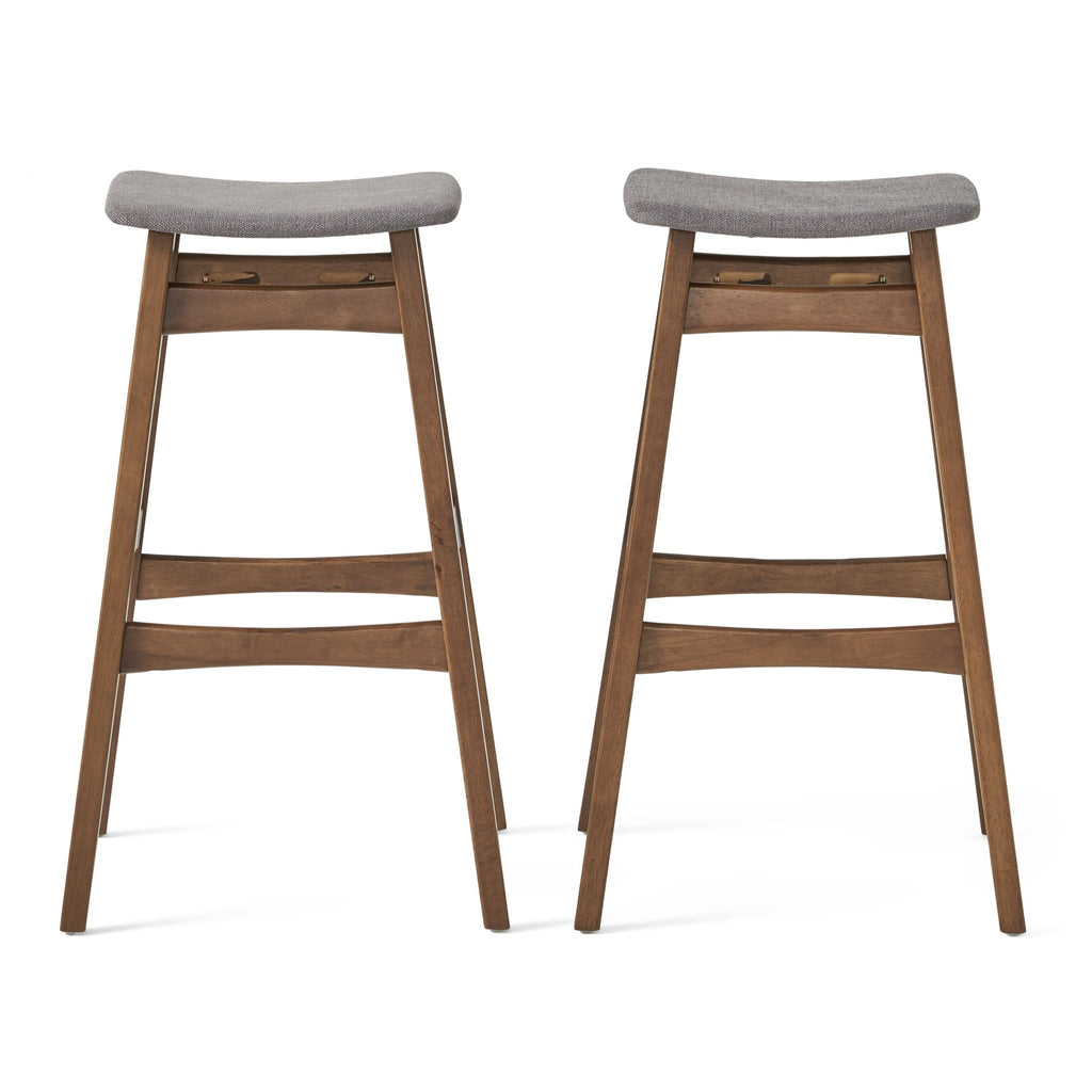 Mid Century Modern Bar Stool Set with Upholstered Seating - Beige or Dark Gray