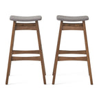 Mid Century Modern Bar Stool Set with Upholstered Seating - Beige or Dark Gray