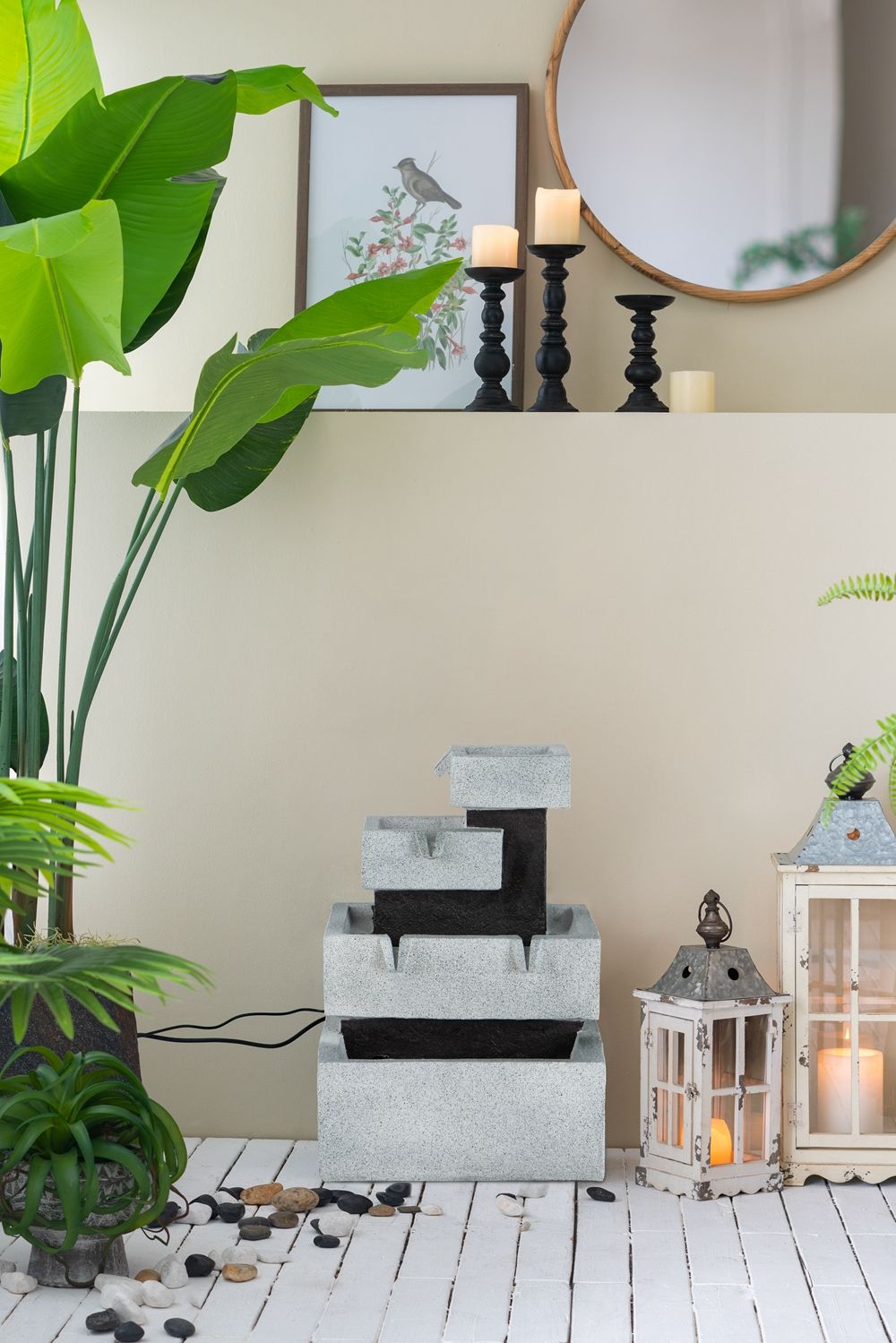 Decorative 4 Tier Block Fountain with Light