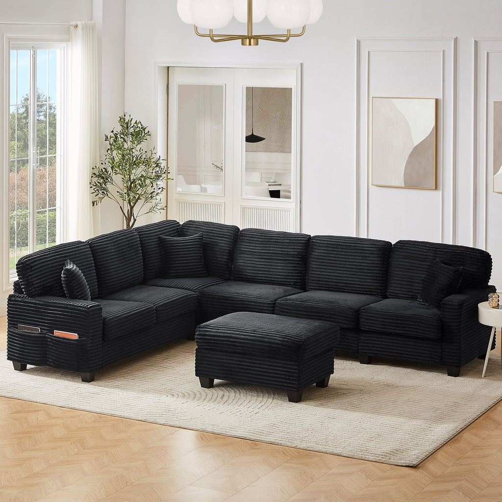 U-Shaped Upholstered Sectional Sofa with Movable Ottoman