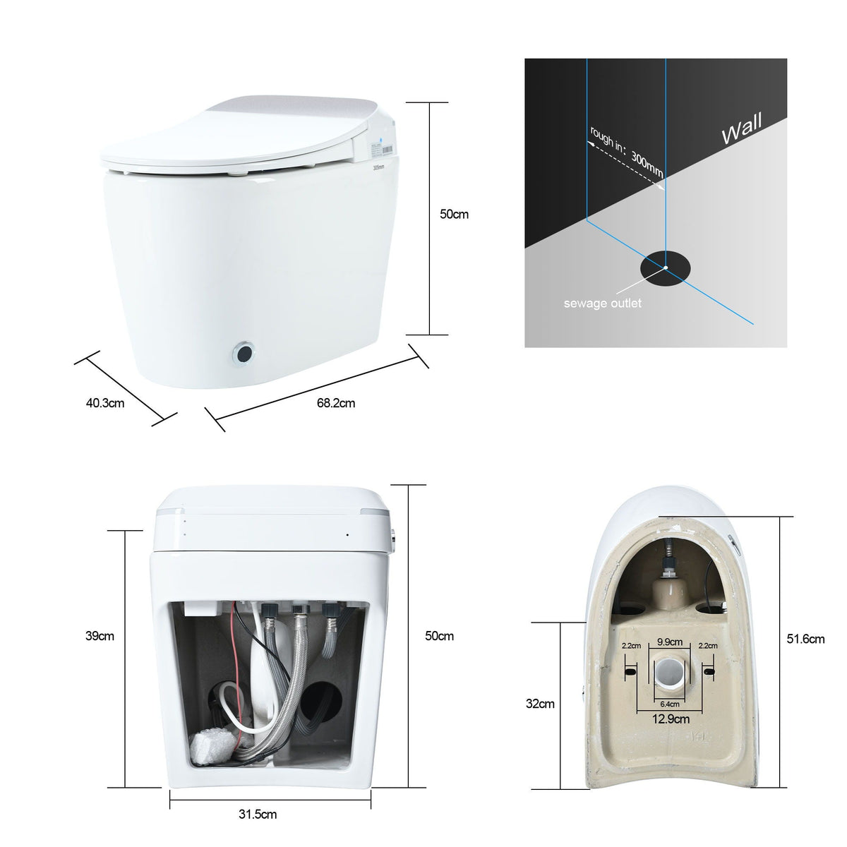Heated Seat Smart Toilet with Foot Sensor Flush - White