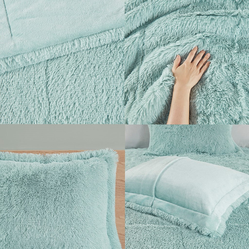 Twin/Twin XL Shaggy Long Fur Comforter Mini Set with Plush Reverse - Gray