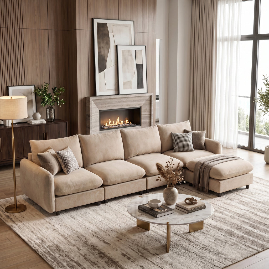 130 Inch Oversize Modular Sectional Sofa with Ottoman - Nomad or White