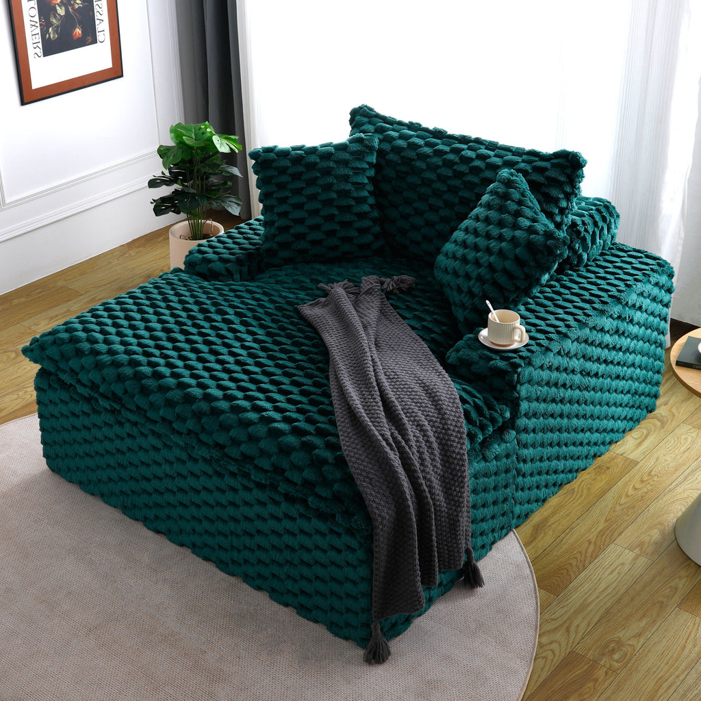 Green Comfort Bearing Stationary Sofa with 2 Pillows and 1 Backrest