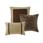 7 Piece Faux Suede Queen Comforter Set with Embroidered Pillows - Natural