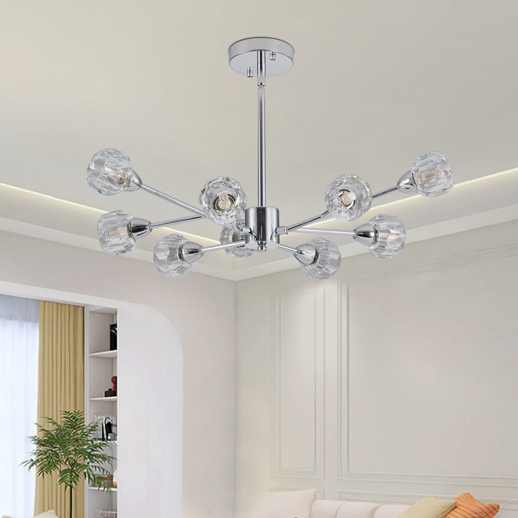 28" Modern Crystal Chandelier with 9 Lights - Chrome