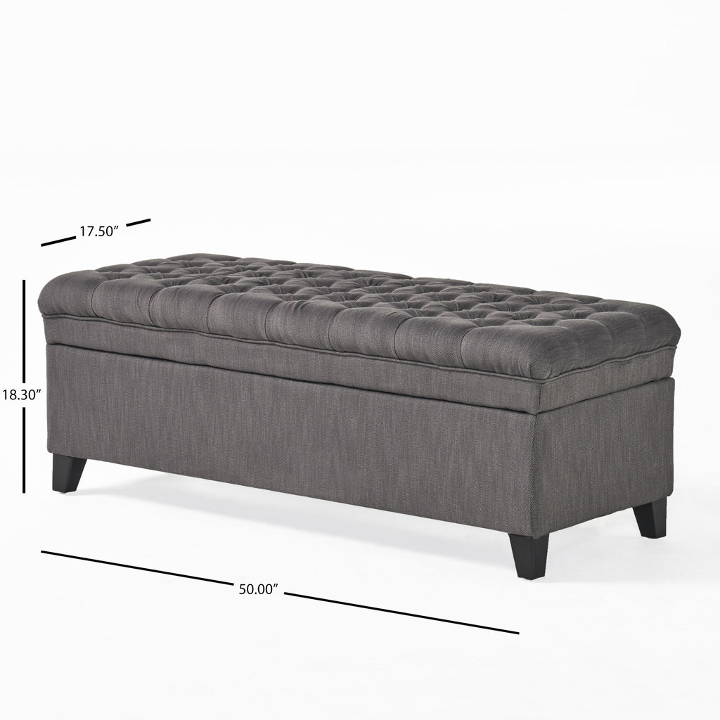 Gray Fabric Storage Ottoman Bench with Hidden Storage - Juliana
