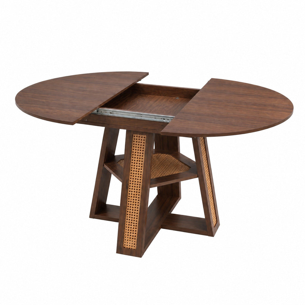 Extendable Round Dining Table for 4-6 with Storage Shelf - Particle Board