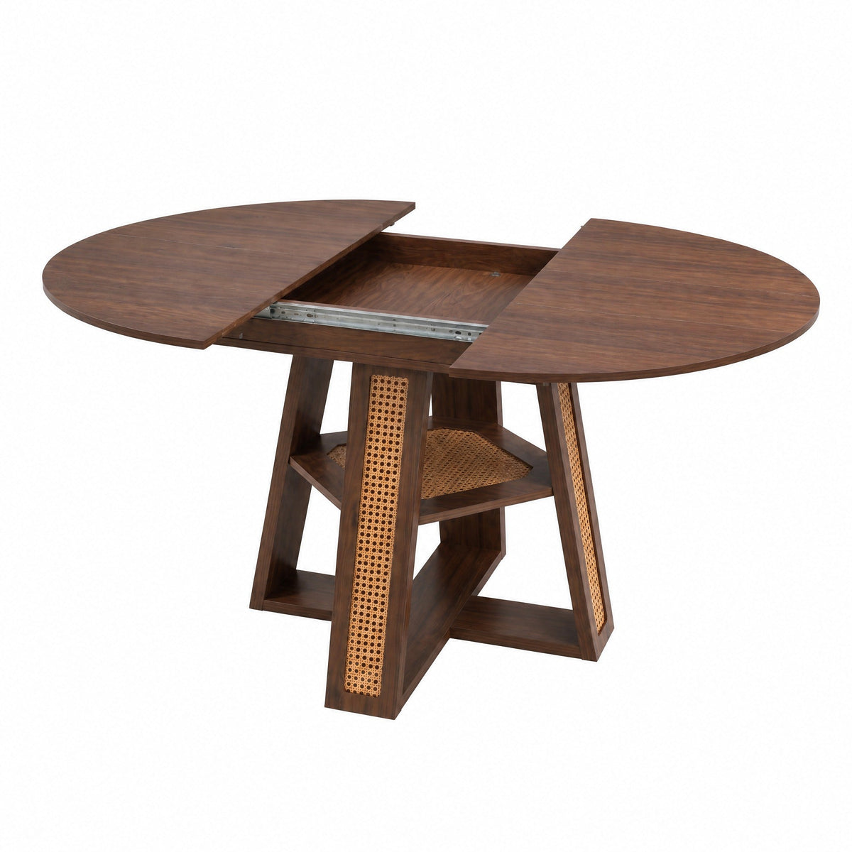 Extendable Round Dining Table for 4-6 with Storage Shelf - Particle Board