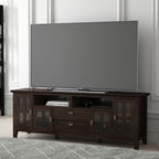 Tobacco Brown TV Stand with Tempered Glass Doors - Solid Wood