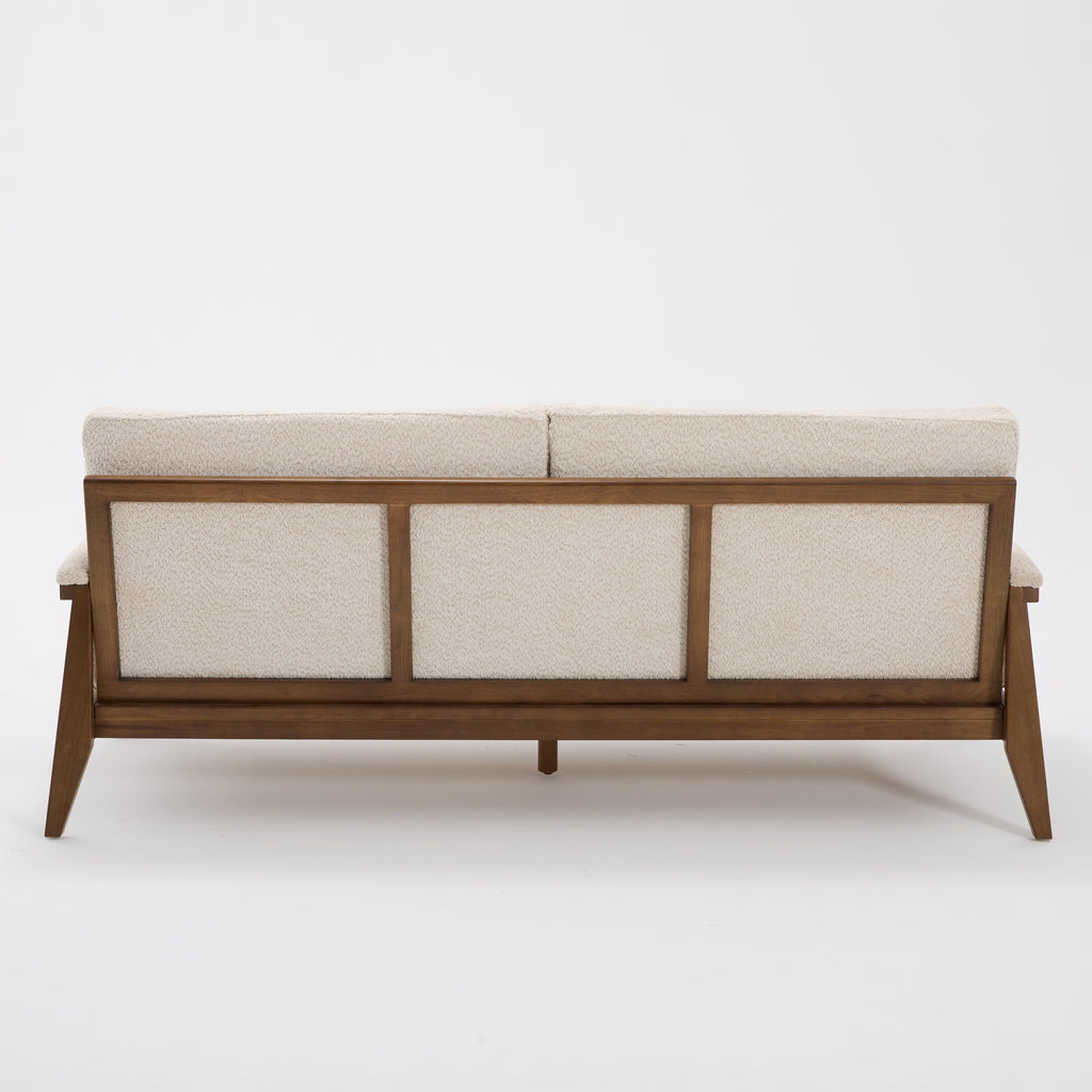 Mid-Century Modern Boucle Fabric Sofa with Solid Wood Frame