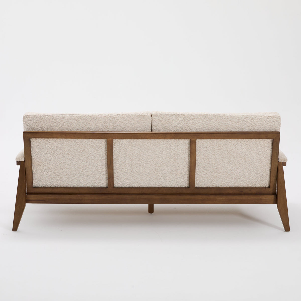 Mid-Century Modern Boucle Fabric Sofa with Solid Wood Frame