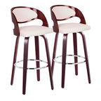 Mid-Century Modern Barstool Set with Swivel Footrest - White or Dark Gray