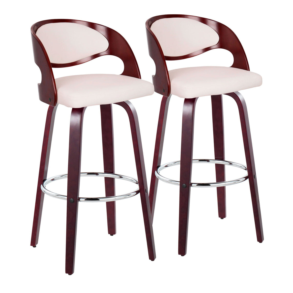 Mid-Century Modern Barstool Set with Swivel Footrest - White or Dark Gray