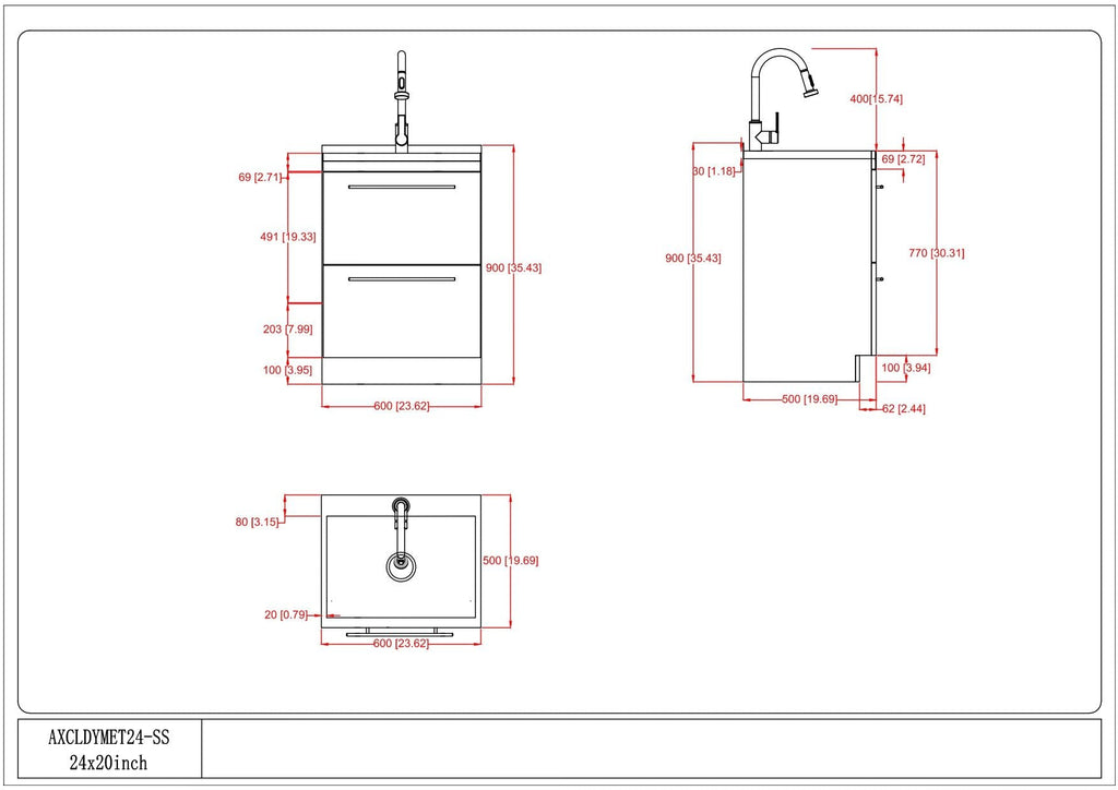 White Laundry Cabinet with Stainless Steel Sink and Faucet