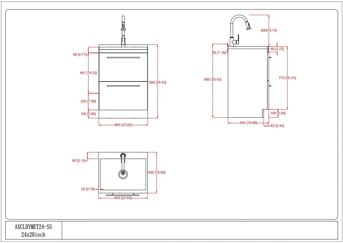 White Laundry Cabinet with Stainless Steel Sink and Faucet
