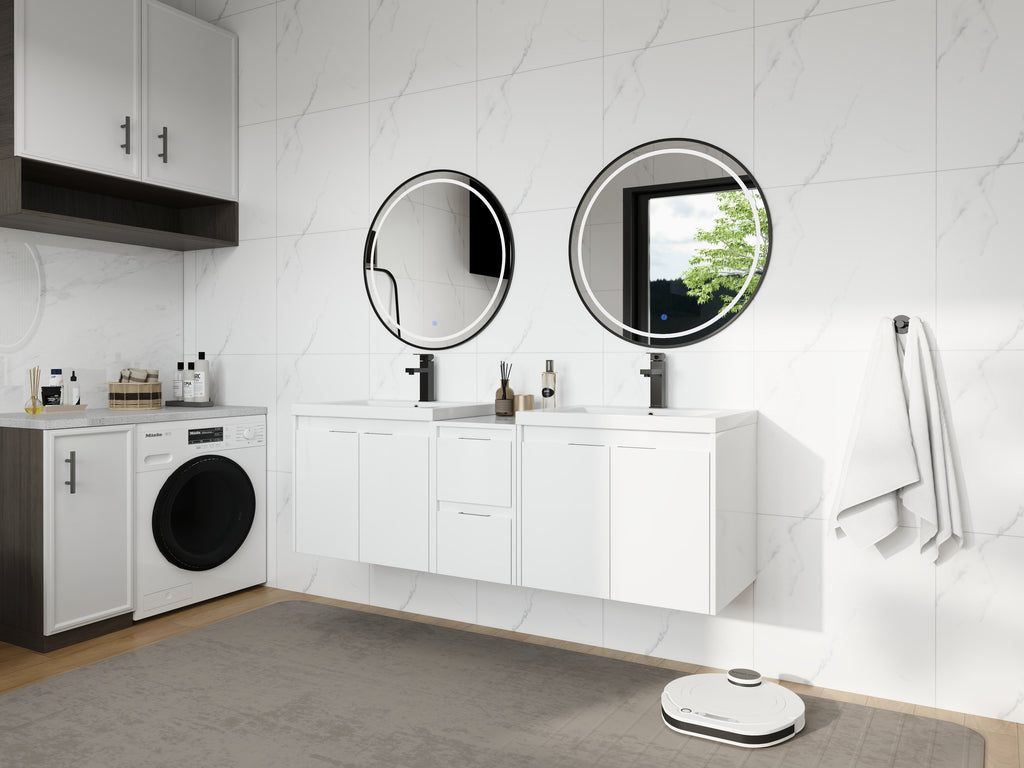 60" Bathroom Vanity with Resin Sink and Soft Close Doors - Glossy White