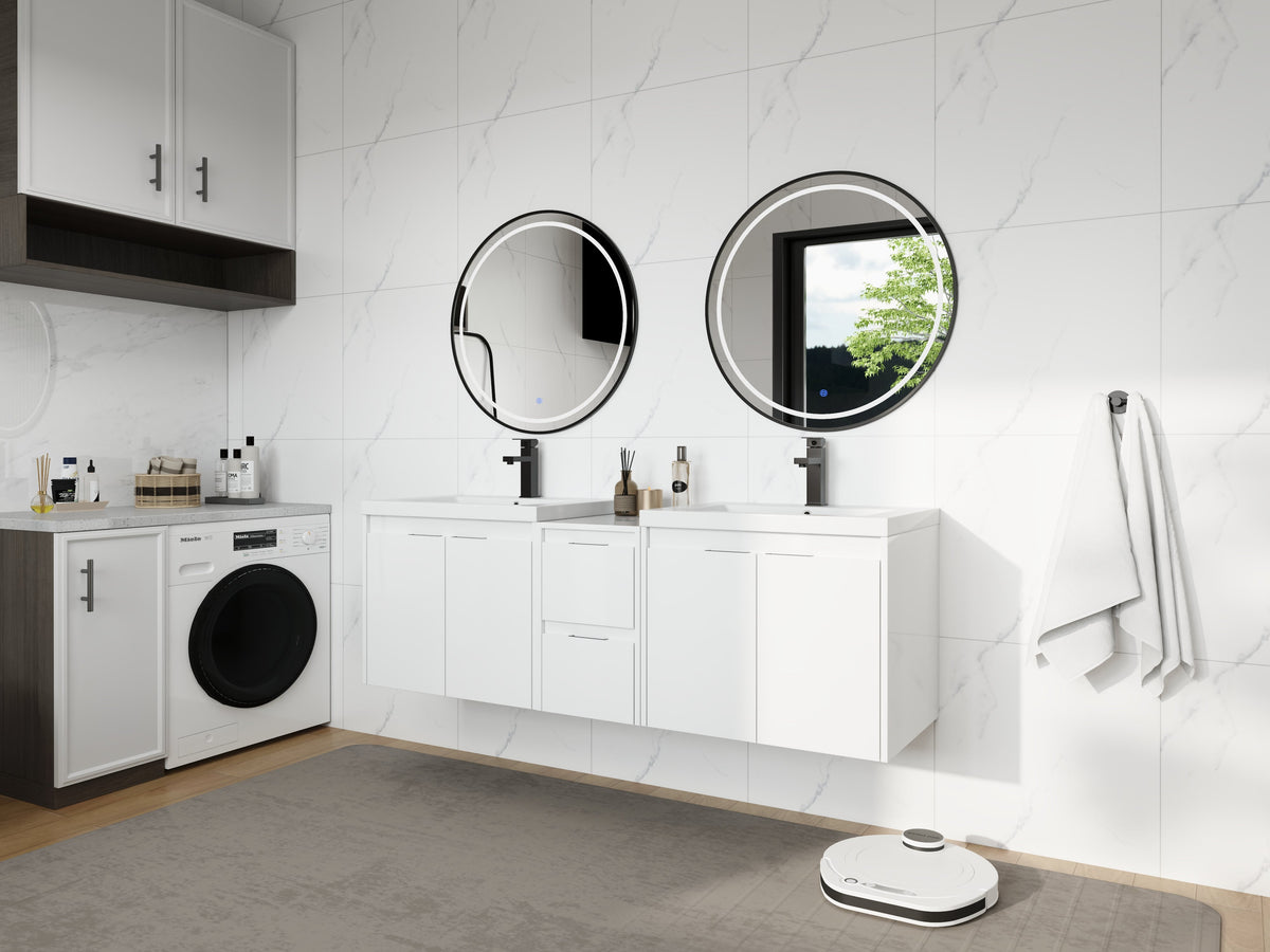 60" Bathroom Vanity with Resin Sink and Soft Close Doors - Glossy White