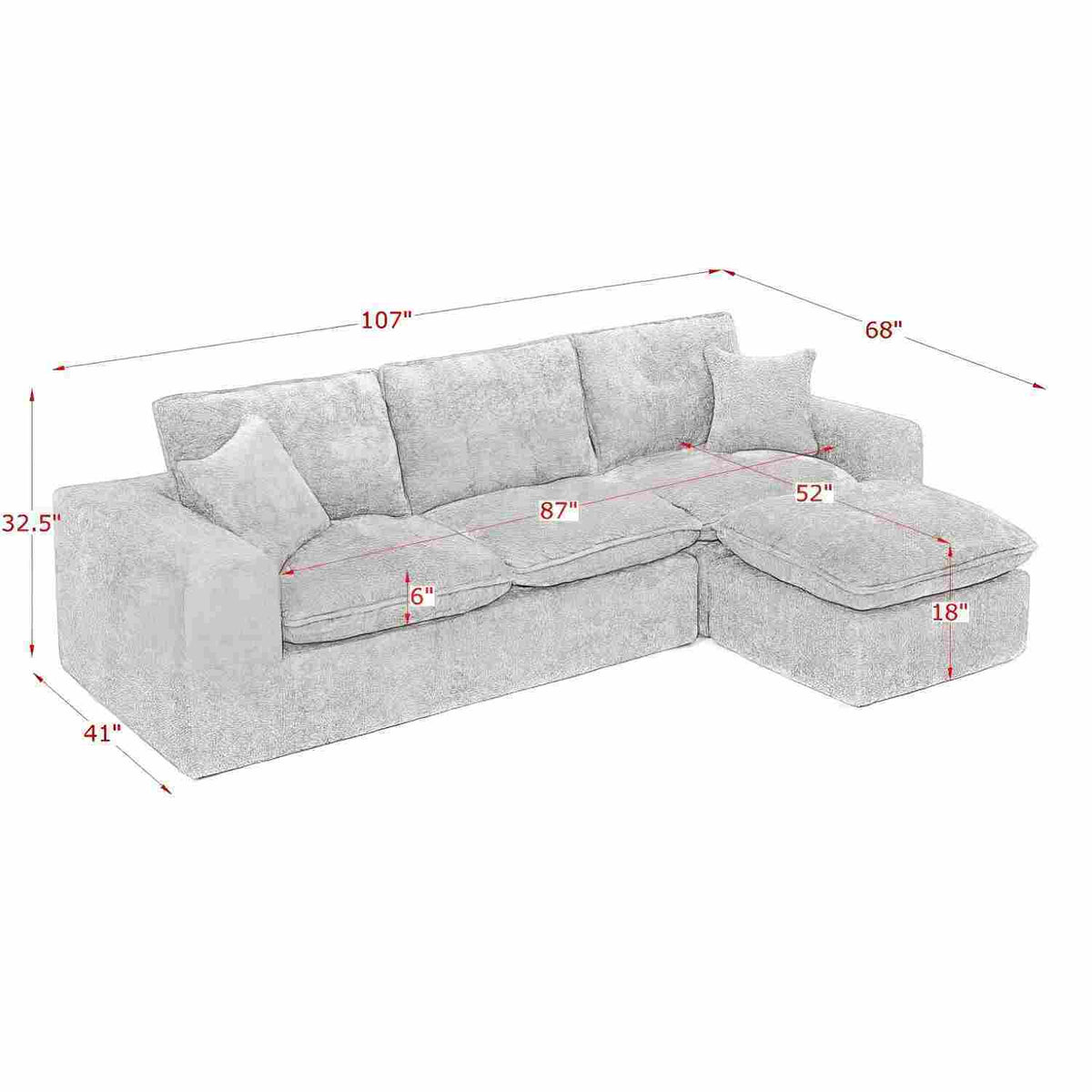 Sectional Sofa with Moveable Ottoman and Modular Design - Multiple Colors