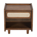 Walnut Nightstand with Rattan Detail for Modern Bedrooms - Walnut