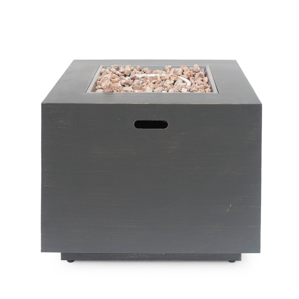 Outdoor Iron Square Propane Fire Pit with 50,000 BTU - Brushed Brown