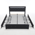 Upholstered Storage Bed Frame with LED Lights and Drawers – White or Black