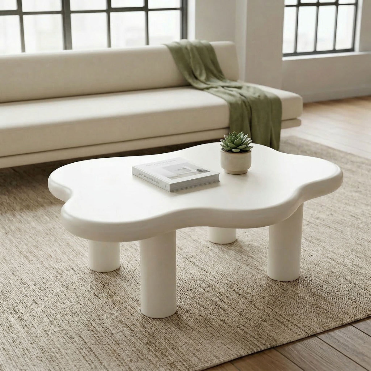 Cloud Shaped Coffee Table with 4 Round Legs - White, Black, or Light Brown