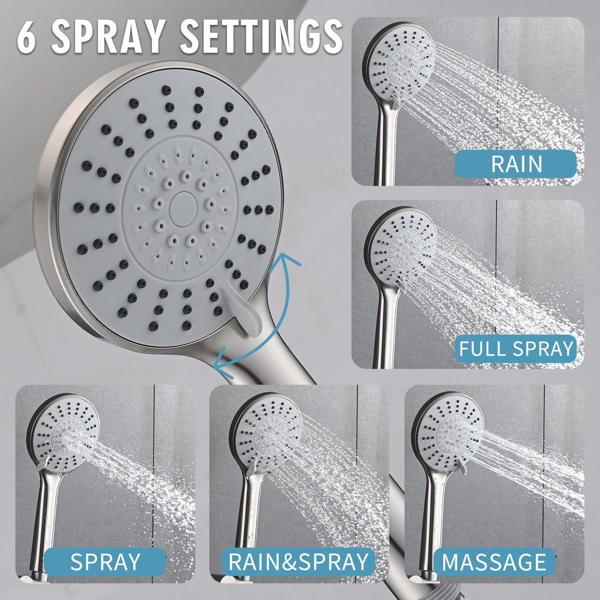Wall Mounted Shower Set with High Pressure 10" Rain Head & 5-Function Handheld - Gold or Pearl Silver