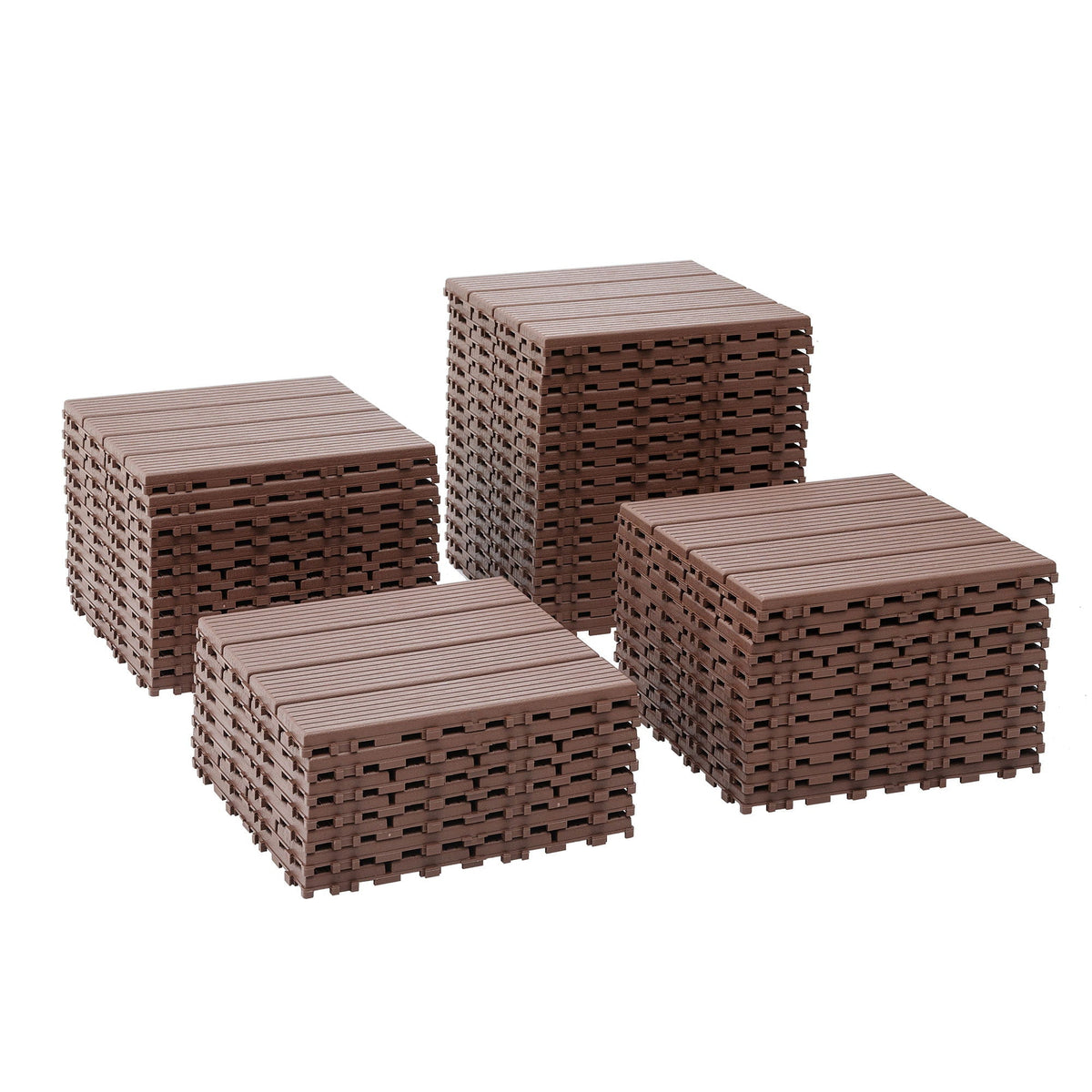 Interlocking Plastic Deck Tiles with Waterproof Construction - Dark Gray or Dark Brown