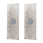 Large Wooden Wall Art Panels with Distressed Round Mirror Accents - White