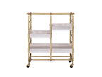 Gold & White Washed Finish Serving Cart with Removable Wooden Trays