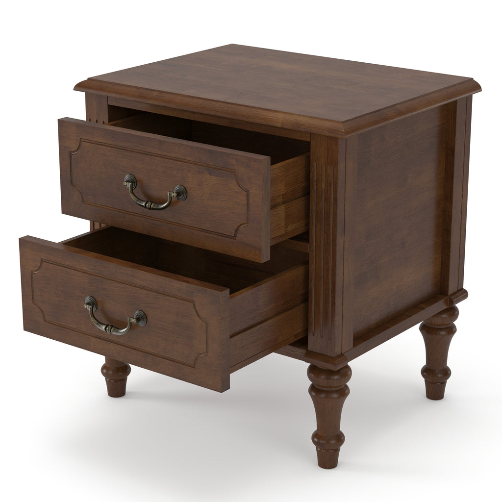 Farmhouse Nightstand with 2 Drawer, Solid Wood Bedside Table - Walnut