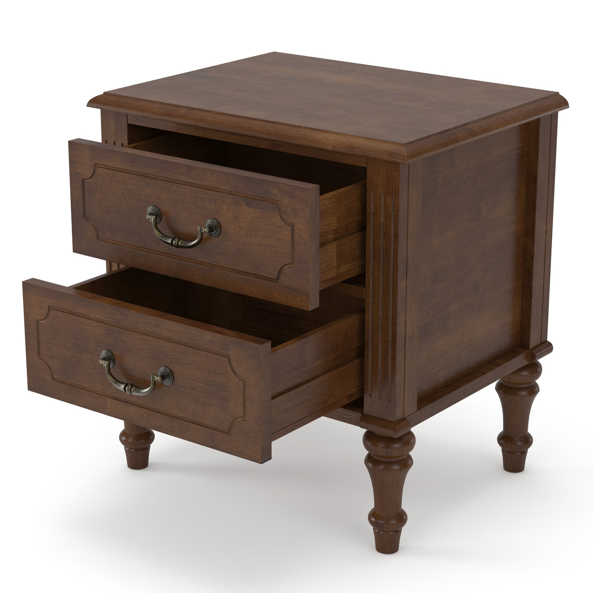 Farmhouse Nightstand with 2 Drawer, Solid Wood Bedside Table - Walnut