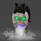 Halloween Cat Skull Statue with Glowing Features - Black White