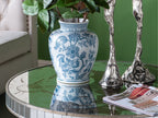 Mirrored Round Coffee Table with Floral Design - Pearl Silver
