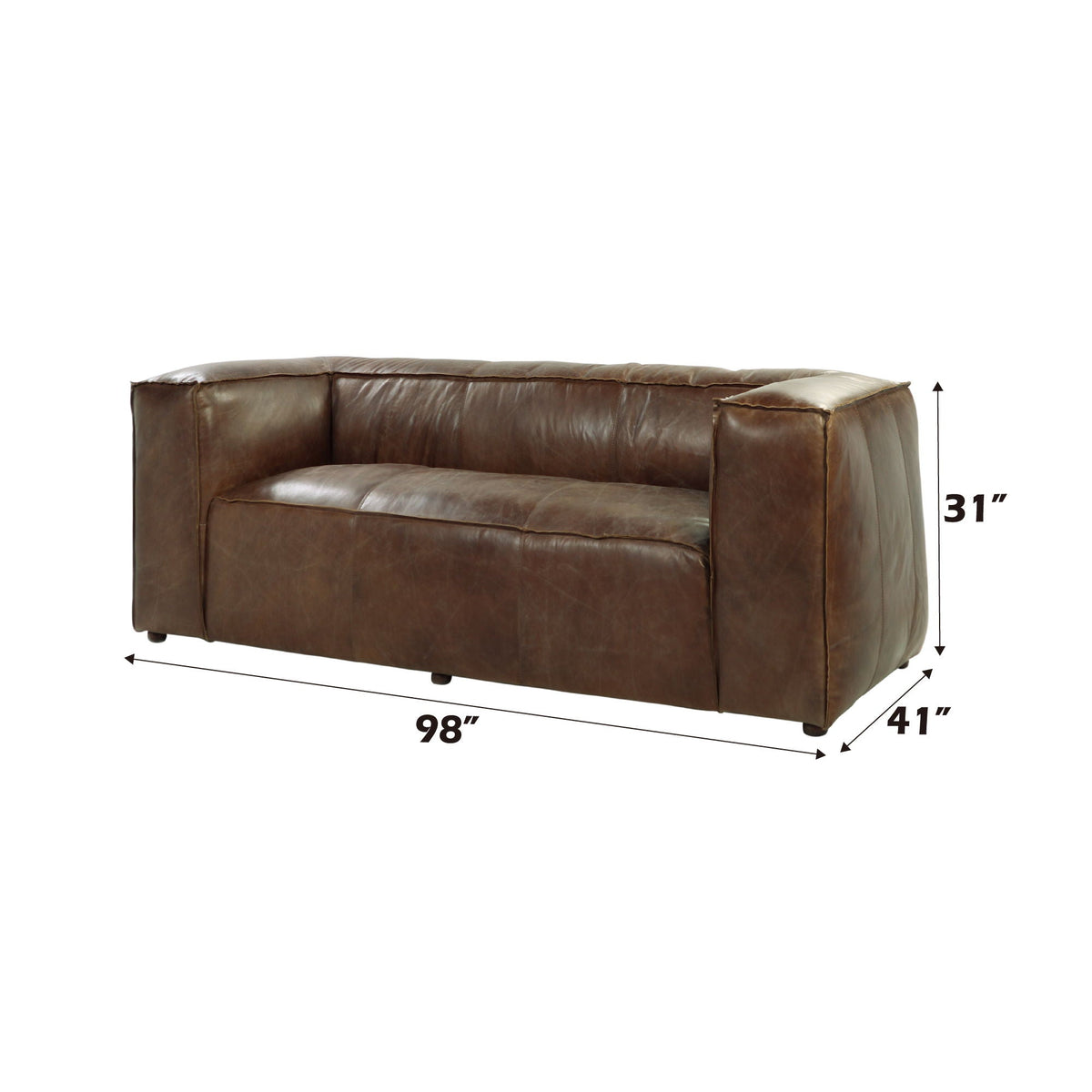 Top Grain Leather 5 Piece Living Room Set with Sturdy Frame - Brown