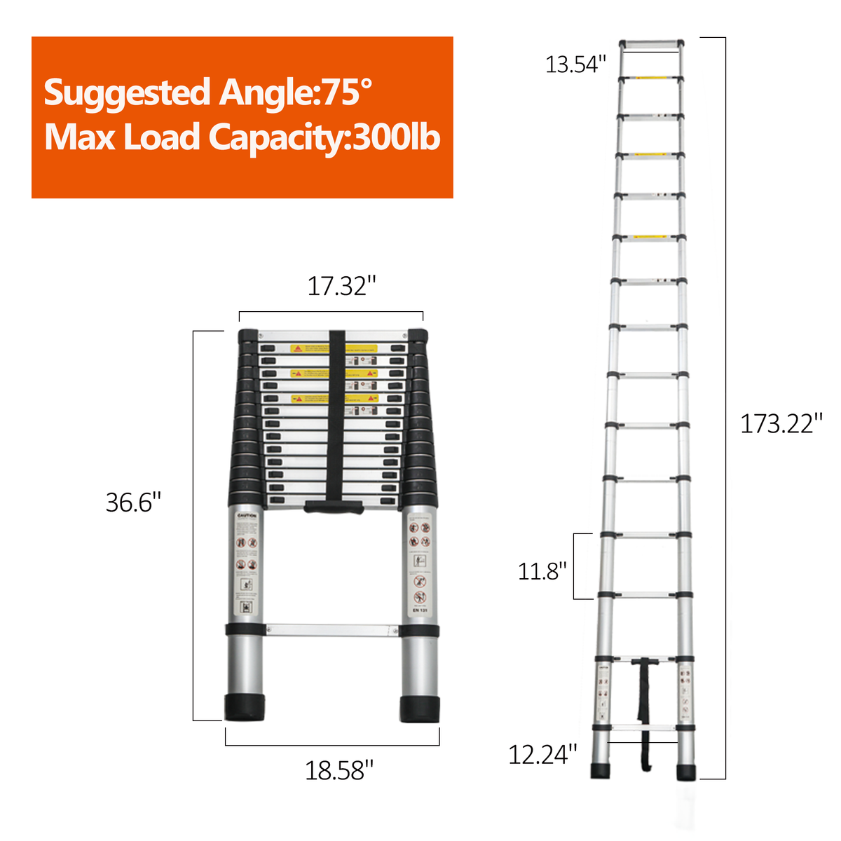 Telescoping Ladder 14.5FT with 300 lb Capacity - Aluminum