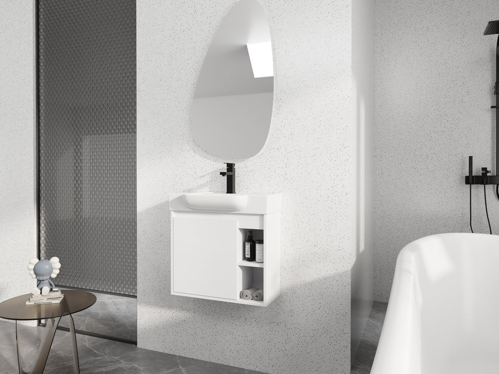 24'' Wall-Mounted Bathroom Vanity with Ceramic Sink - Glossy White