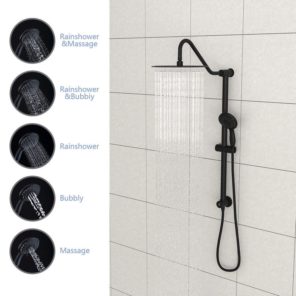 Shower System with 5 Function Rain Hand Shower and Slide Bar Combo - Pearl Silver, Gray, or Black