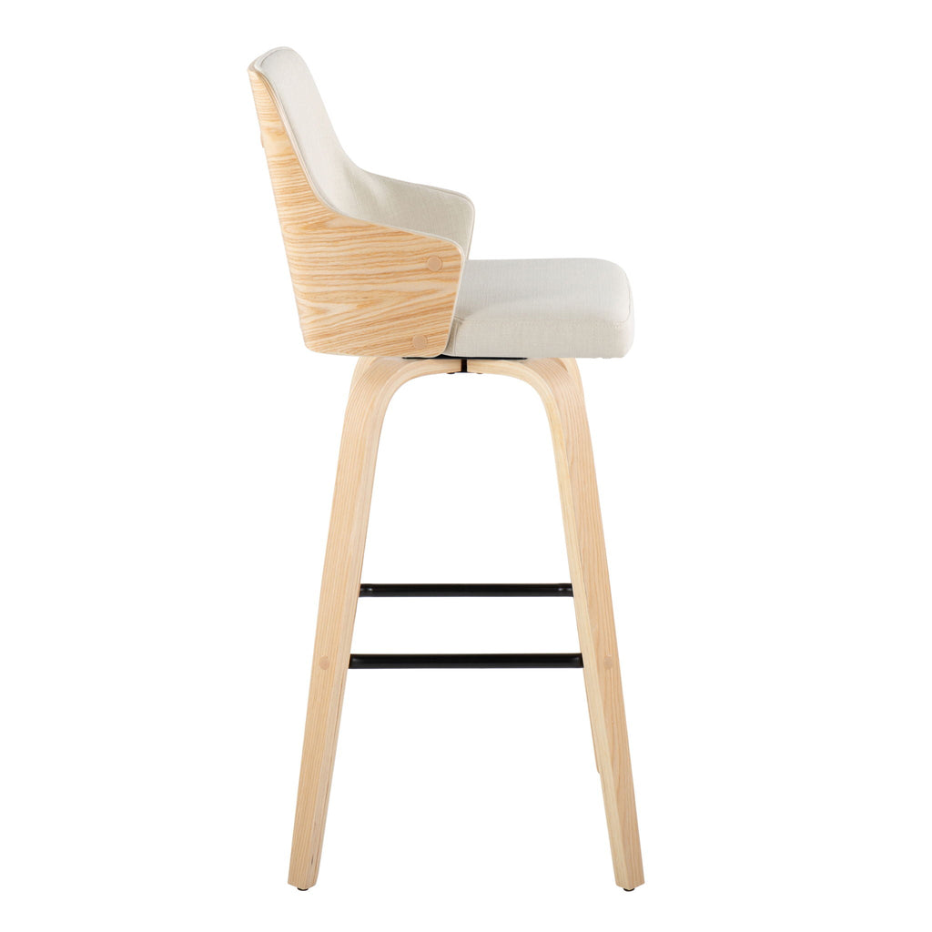 Stella Contemporary Fixed Height Barstool Set with Swivel Square Footrest - Dark Gray or Beige