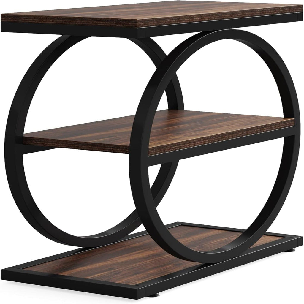 Slim End Tables with 3 Shelves, Compact (Set of 2) - Brown