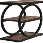 Slim End Tables with 3 Shelves, Compact (Set of 2) - Brown