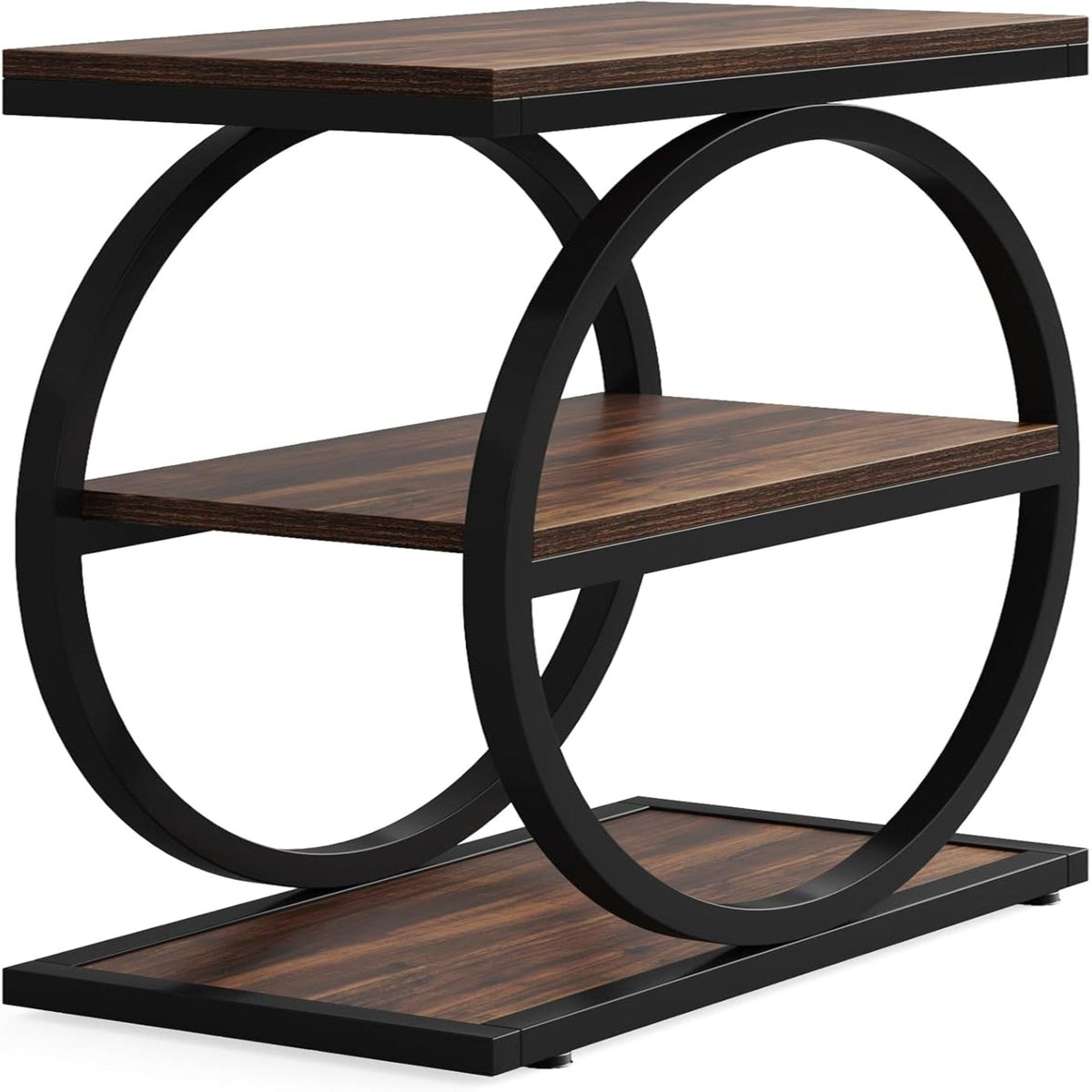Slim End Tables with 3 Shelves, Compact (Set of 2) - Brown
