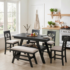 6 Piece Counter Height Dining Table Set with Storage Shelf - Espresso Wood