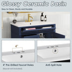 Blue Bathroom Vanity with Top Sink and Ample Storage - 36" Wide
