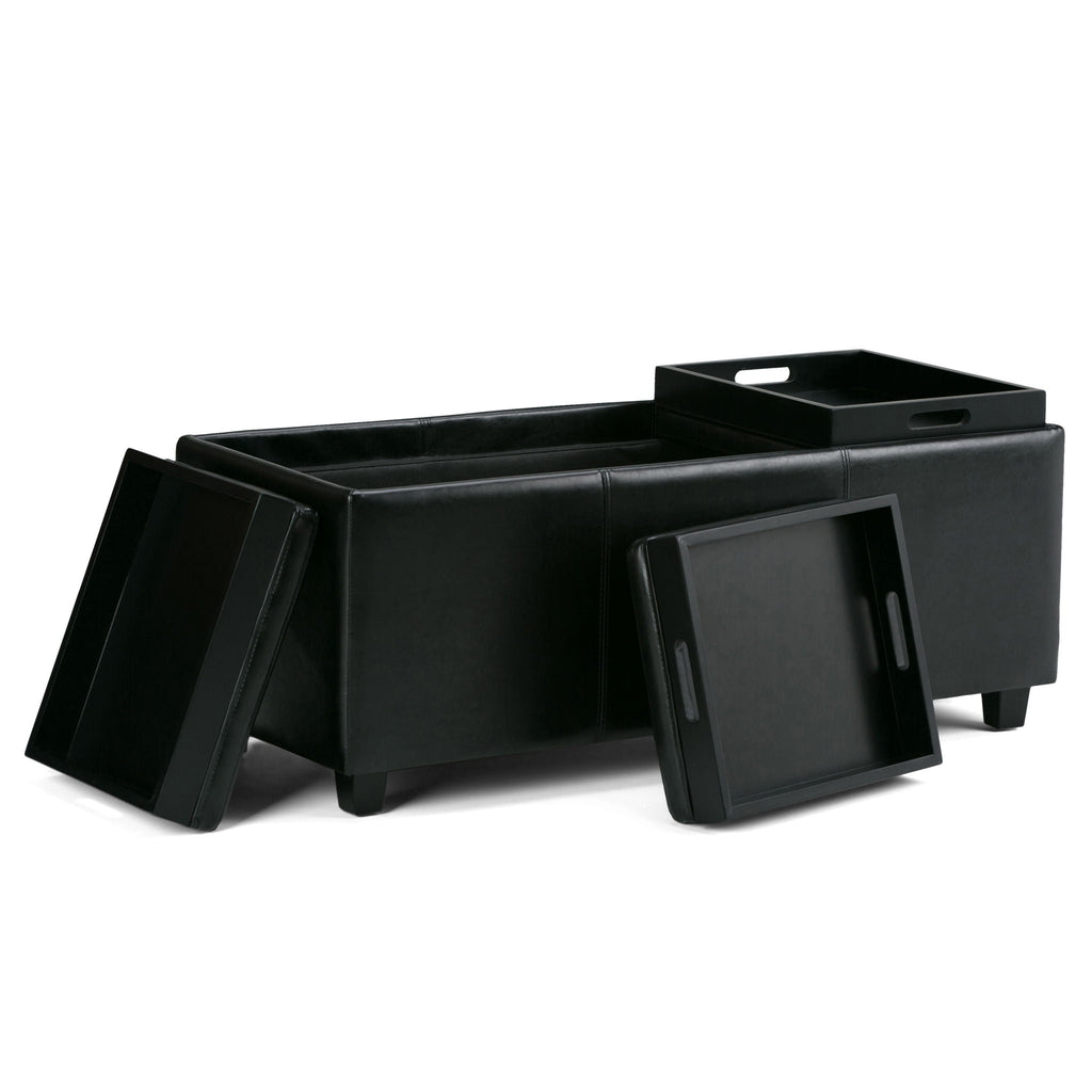 Avalon Upholstered Storage Ottoman with Flip-Over Serving Trays - Multiple Colors