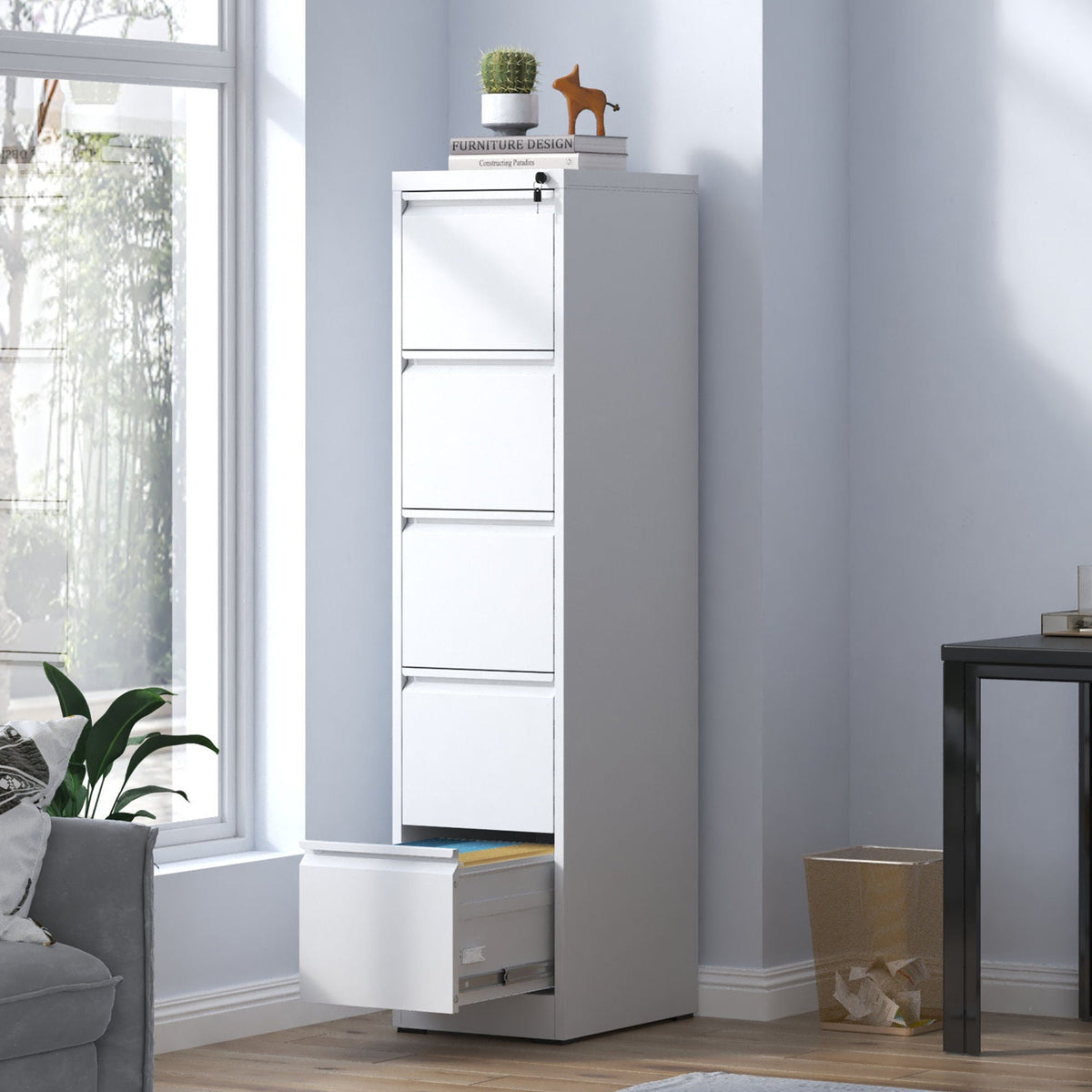 Steel Vertical File Cabinet with Lock – Multiple Sizes - Black or White